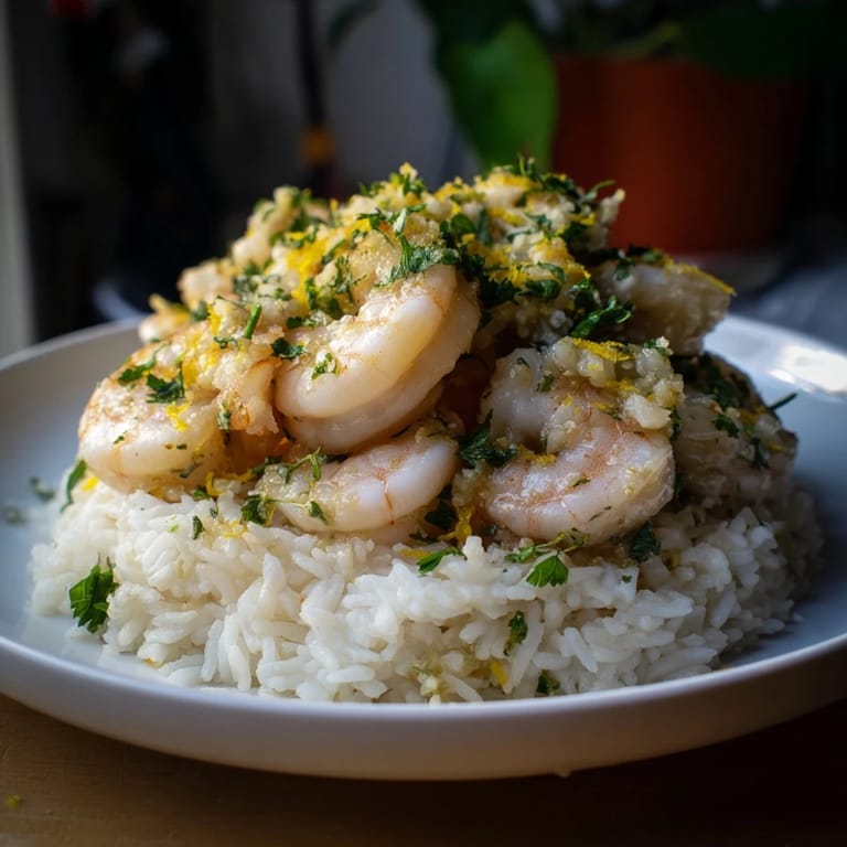 This flavorful Garlic Butter Shrimp Rice Bowl offers the perfect balance of savory shrimp and zesty lemon.