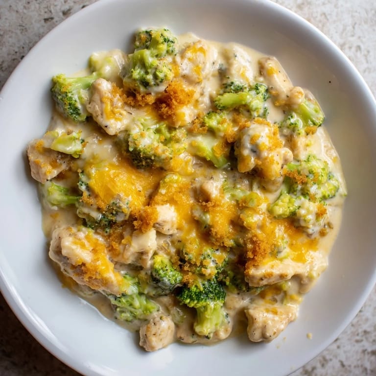 A hearty family dinner of Cheddar Broccoli Chicken Bake, smelling of thyme and delicious cheese.