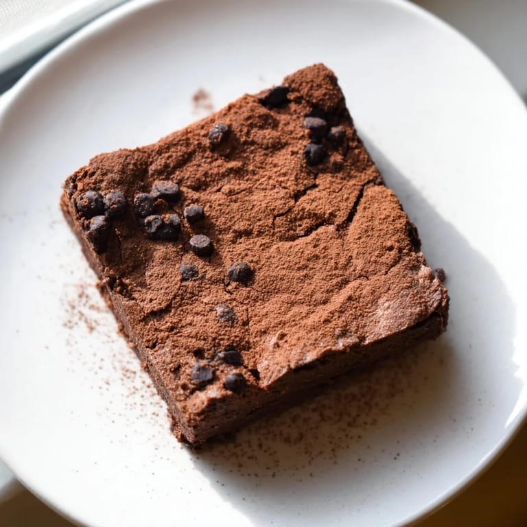 A warm, gooey slice of sweet potato brownie, drizzled with chocolate, ready to be enjoyed.