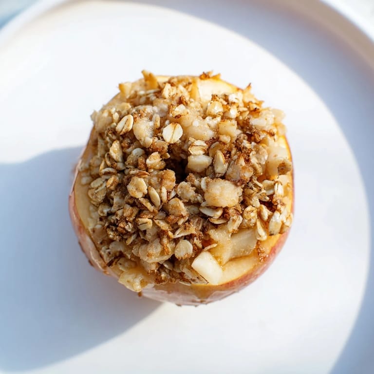 Warm, bubbling Baked Apples with Oat-Nut Crumble, fragrant cinnamon spice making it irresistible.