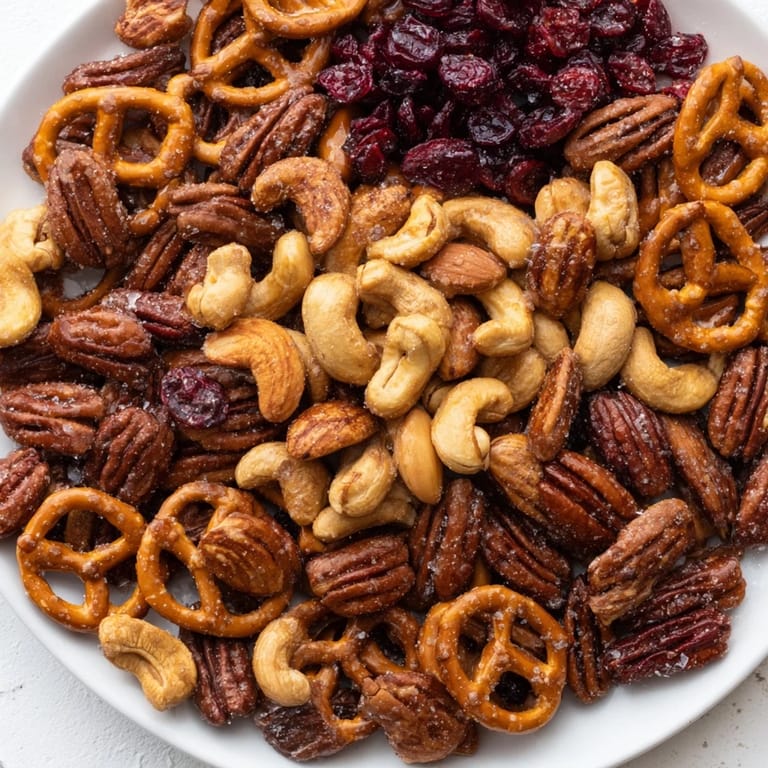 Delicious Sweet and Salty Holiday Nut Bowl: imagine cinnamon-spiced nuts, pretzels, piled high in a bowl.
