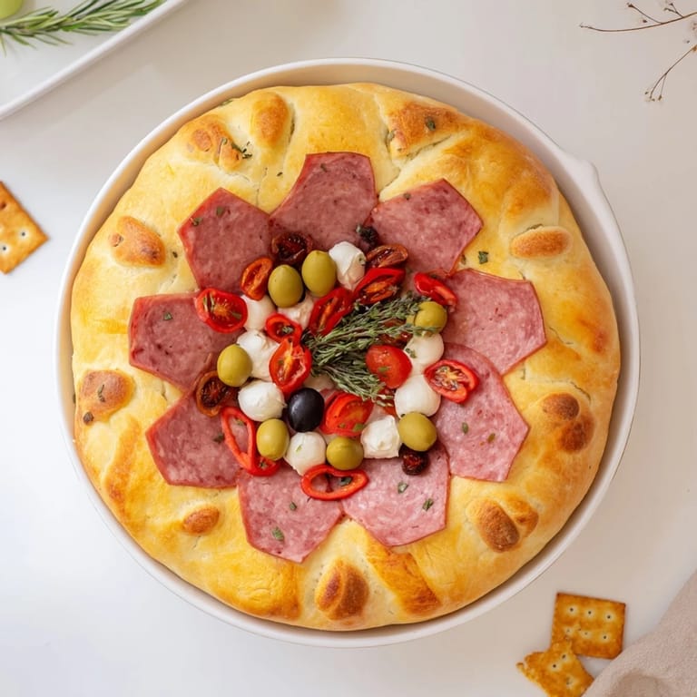 Appetizing Fractal Tree Branching Bread Platter showcasing an artful arrangement of cured meats and olives around the bread.