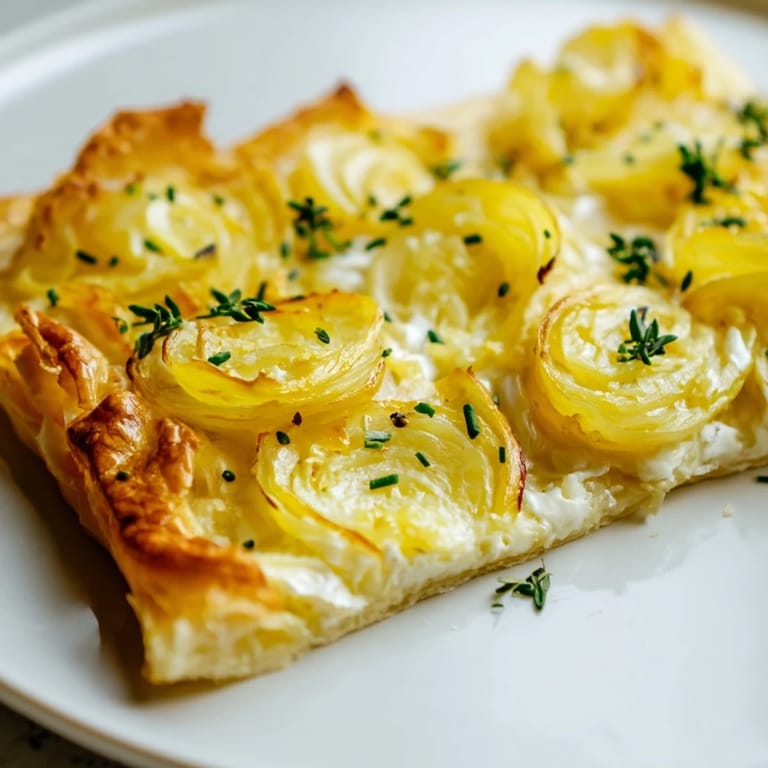 Rustic Caramelized Onion Tart ready to be cut and served for a delicious appetizer, warm!