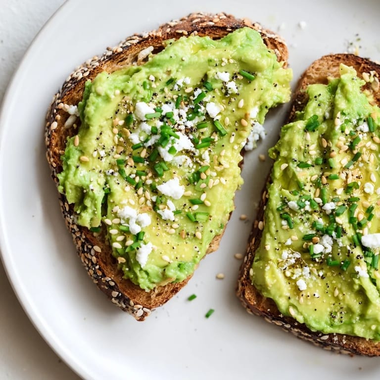 Close-up photo of avocado toast with everything, showcasing the vibrant green avocado and crunchy toppings.