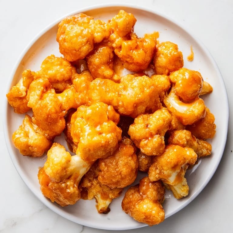 Air-fried Buffalo Cauliflower Bites: A vegetarian appetizer bursting with tangy buffalo flavor everyone will enjoy.