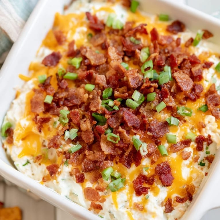 Homemade Cheesy Bacon Ranch Dip: a comforting blend of cheese, bacon, and herbs, perfect with tortilla chips.
