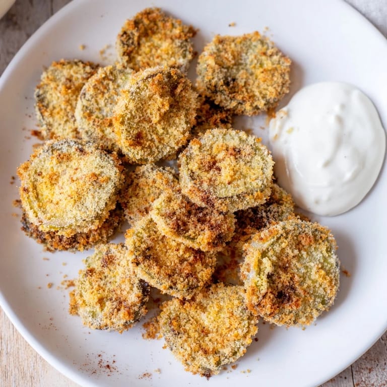 These air-fried Crispy Fried Pickles offer a satisfying crunch with every delicious bite.