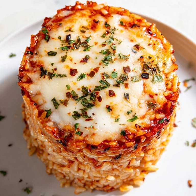 A close-up of golden Crispy Rice Cake Cheese Stacks, sprinkled with parsley and chili flakes, ready to serve as a savory side dish or appetizer.