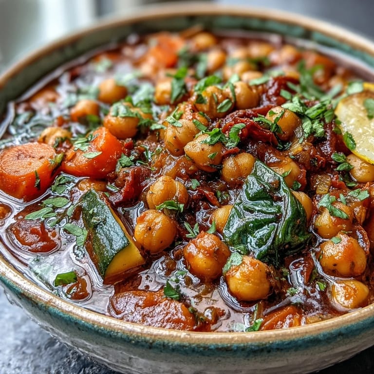 Comforting bowl of homemade Chickpea Stew served with crusty bread, ready for a wholesome dinner.