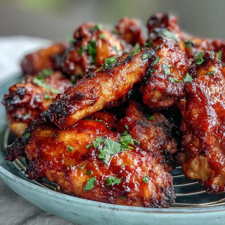 Freshly tossed Guava BBQ Glazed Chicken Wings are piled high in a rustic bowl, garnished with cilantro and green onions.