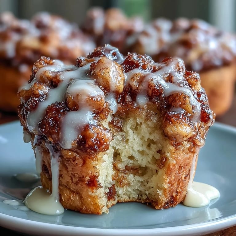 Warm, cinnamon-spiced Apple Fritter Muffins filled with tender apple chunks and drizzled with vanilla glaze.