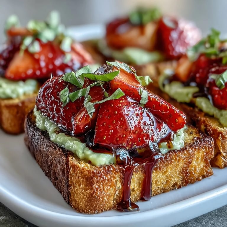 2. Vibrant avocado toast layered with ripe strawberries, creamy avocado, and a drizzle of homemade balsamic reduction—perfect for sharing.