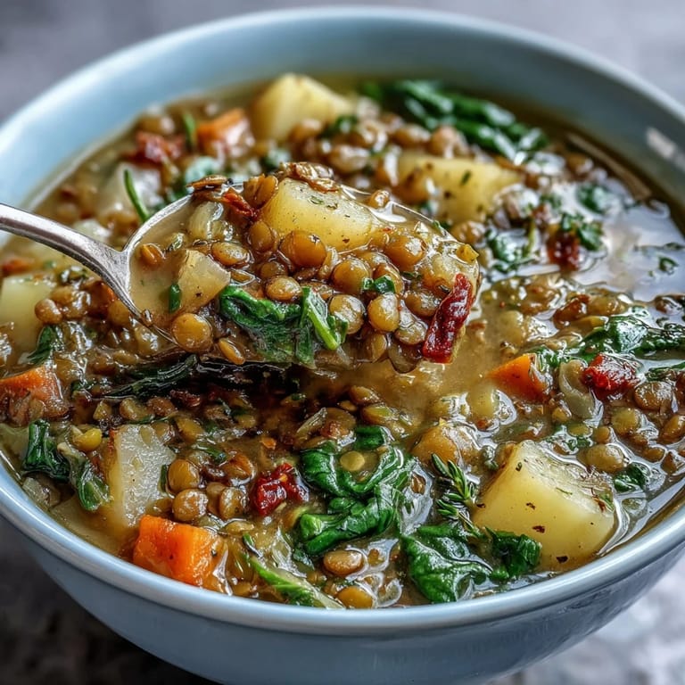 A comforting bowl of little sprout green lentil stew with vegetables and aromatic herbs, perfect for a vegetarian dinner.