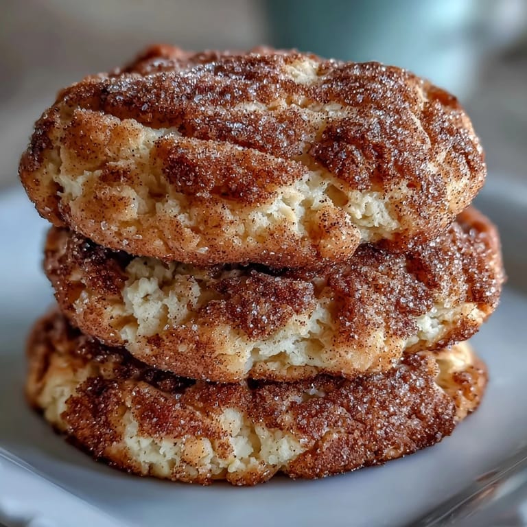 Soft and pillowy cottage cheese snickerdoodle cookies rolled in cinnamon sugar, offering a tangy twist on a beloved classic.