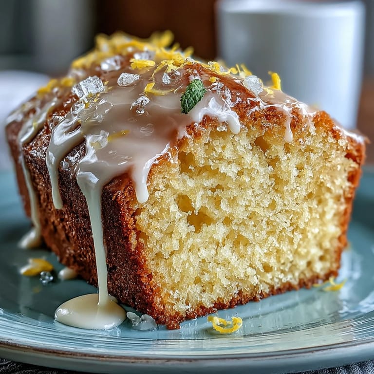 Elegant Limoncello pound cake with lemon glaze, garnished with fresh zest for a vibrant, refreshing dessert.