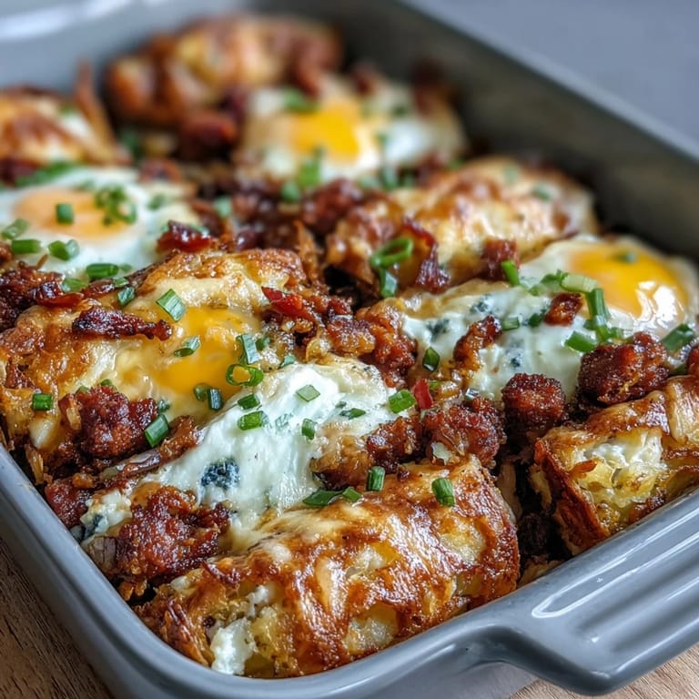 Savory Amish breakfast casserole layered with potatoes, peppers, and sausage, perfect for feeding a crowd.