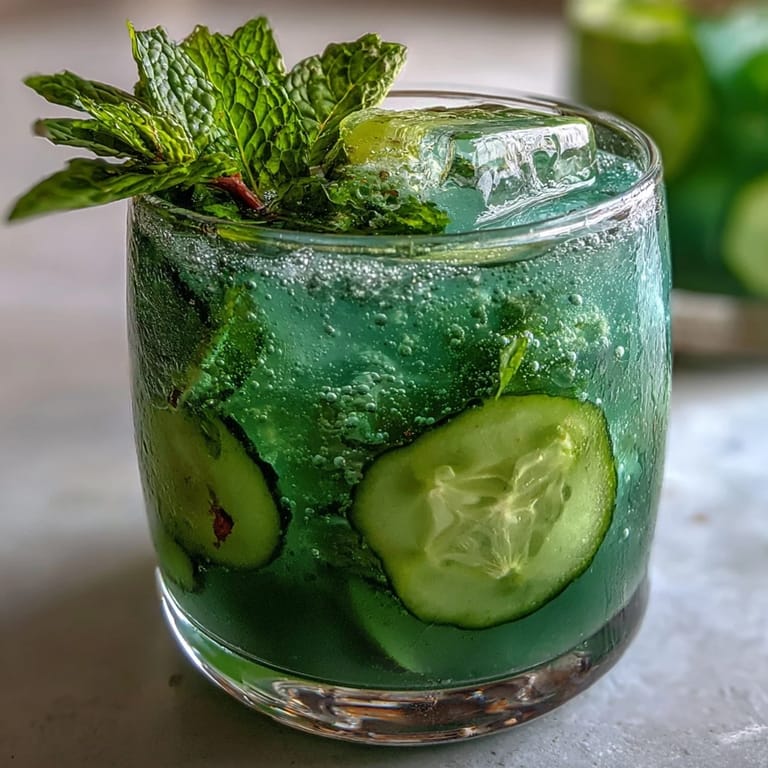 Cool, bubbly Sparkling Cucumber Mint Lemonade Mocktail ready for serving.