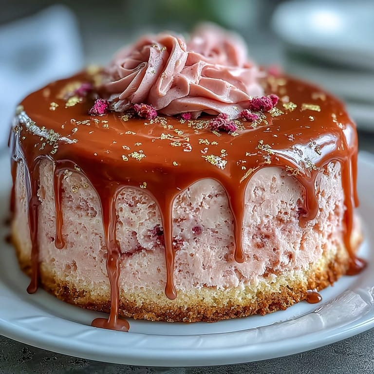 Luscious pink Bridal Shower Rosé Velvet Cake with a stunning, glossy gold drip.