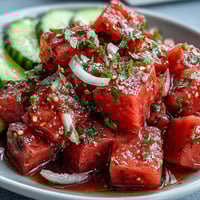 Vibrant watermelon cucumber salad with Tajin and lime, a refreshing summer dish perfect for picnics or light lunches.  